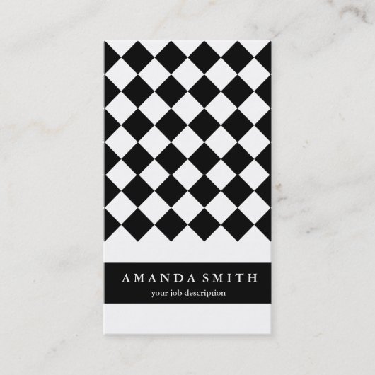 Zwart Wit Diagonaal Geruite vierkanten Algemeen Visitekaartje (Voorkant)