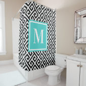 Zwart wit Diagonaal Grieks Zeer belangrijk Turquoi Douchegordijn (In situ)