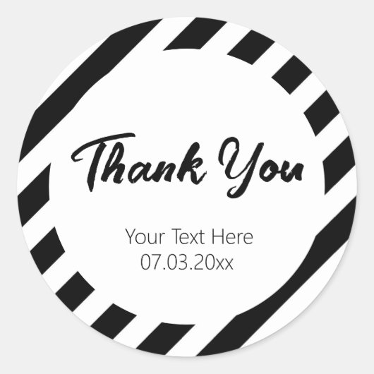 zwart-wit diagonaal strepenpatroon ronde sticker (Voorkant)