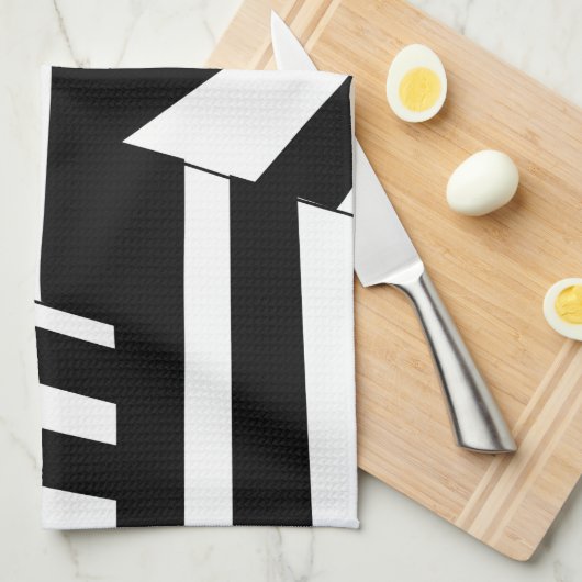 Zwart-wit diagonaal strepenpatroon theedoek (Quarter Fold)
