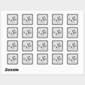 Zwart-wit Diagonale Streep Bruiloft Monogram Vierkante Sticker (Vel)