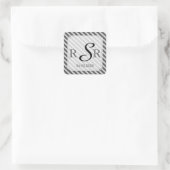 Zwart-wit Diagonale Streep Bruiloft Monogram Vierkante Sticker (Tas)