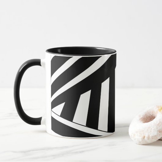 Zwart-wit diagonale strepen mok (Met donut)