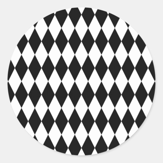 Zwart & Wit Diamant Harlekijn Patroon Ronde Sticker (Voorkant)
