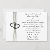 Zwart & Wit Diamant Harten Bruiloft Uitnodiging (Voorkant)