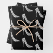 Zwart wit diamant hoge hak schoen bruiloft inpakpapier vel (In situ)