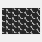 Zwart wit diamant hoge hak schoen bruiloft inpakpapier vel (Voorkant)