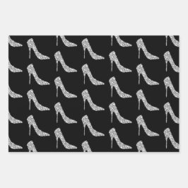 Zwart wit diamant hoge hak schoen bruiloft inpakpapier vel