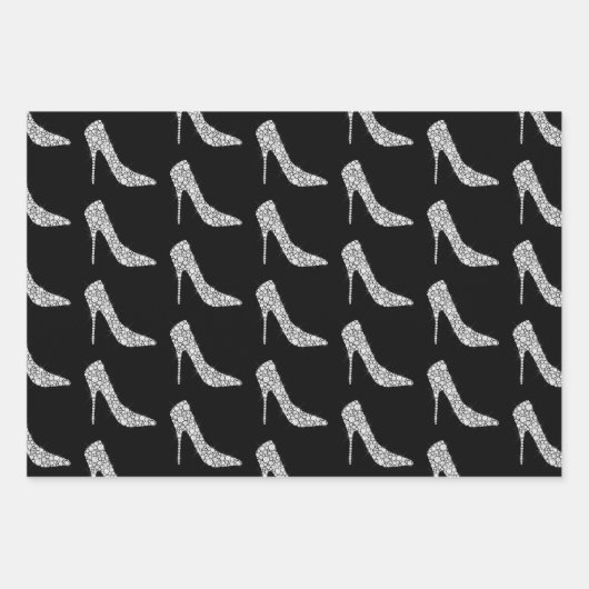 Zwart wit diamant hoge hak schoen bruiloft inpakpapier vel (Voorkant)