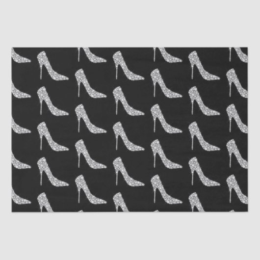 Zwart wit diamant hoge hak schoen bruiloft tissuepapier (Voorkant)