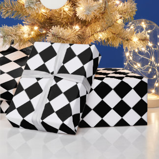 Zwart & Wit Diamant Patroon Checkerboard Squares Cadeaupapier