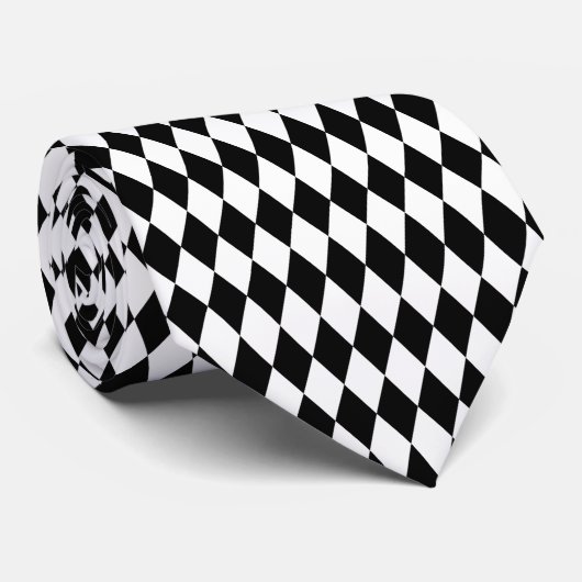 Zwart-wit Diamant Patroon Lozenge Stropdas (Opgerold)