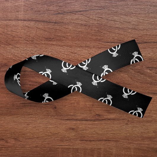 Zwart & Wit Diamant Ring Patroon Bruiloft Satijnen Lint