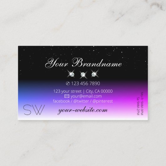 Zwart wit diamant Roze Paars gradiëntmonogram Visitekaartje (Achterkant)
