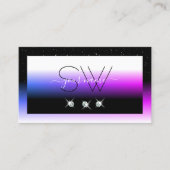 Zwart wit diamant Roze Paars gradiëntmonogram Visitekaartje (Voorkant)