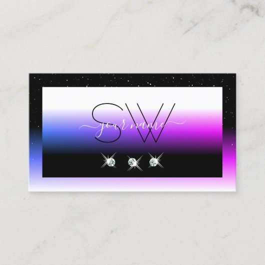 Zwart wit diamant Roze Paars gradiëntmonogram Visitekaartje (Voorkant)