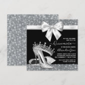 Zwart Wit Diamant Tiara Schoen Glam Quinceanera Kaart (Voorkant / Achterkant)