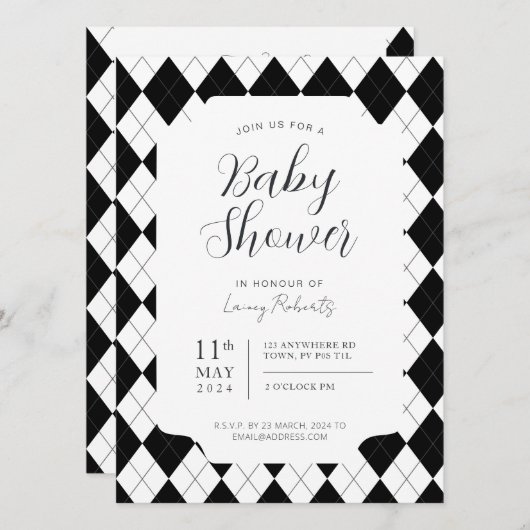 Zwart-wit diamanten argyle genderneutraal kaart (Voorkant / Achterkant)