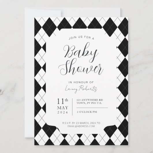 Zwart-wit diamanten argyle genderneutraal kaart (Voorkant)