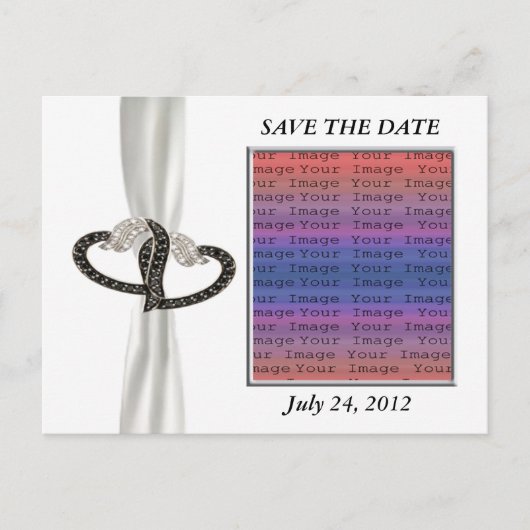 Zwart & Wit Diamanten Hart Save The Date Briefkaar Aankondigingskaart (Voorkant)