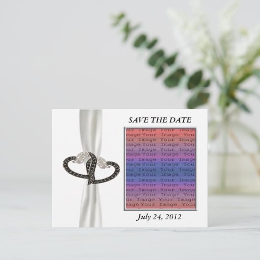 Zwart & Wit Diamanten Hart Save The Date Briefkaar Aankondigingskaart (Staand voorkant)