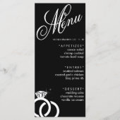 Zwart & Wit Diamanten Ring Bruiloft Receptie Menu (Voorkant)