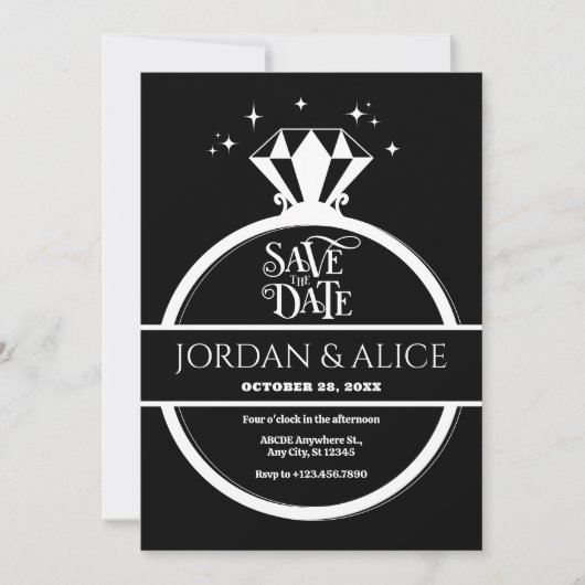 Zwart-wit diamanten ring  save the date (Voorkant)