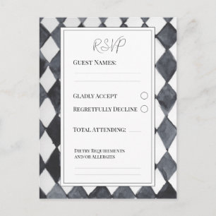 Zwart-wit diamanten RSVP-ansichtkaart Uitnodiging Briefkaart