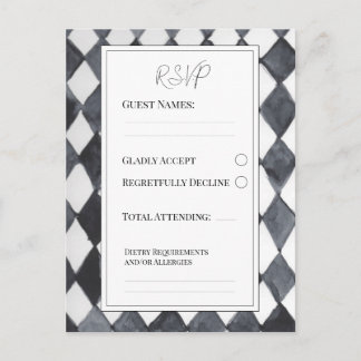 Zwart-wit diamanten RSVP-ansichtkaart Uitnodiging Briefkaart