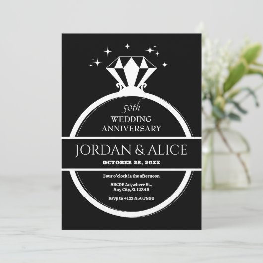 Zwart-wit diamanten trouwdag kaart (Staand voorkant)