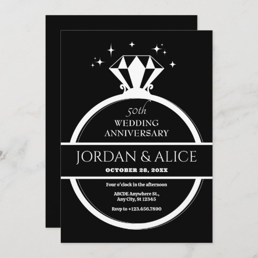 Zwart-wit diamanten trouwdag kaart (Voorkant / Achterkant)