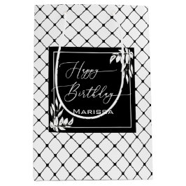 Zwart & Wit Diamantpatroon Botanische Verjaardag Medium Cadeauzakje