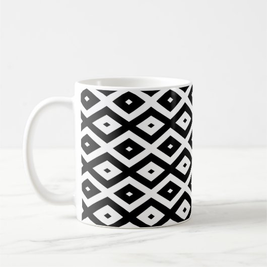 Zwart-wit diamantpatroon koffiemok (Links)