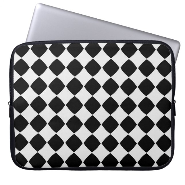 Zwart-wit diamantpatroon laptop sleeve (Voorkant)