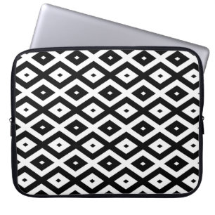 Zwart-wit diamantpatroon laptop sleeve