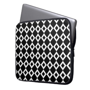 Zwart-wit diamantpatroon laptop sleeve