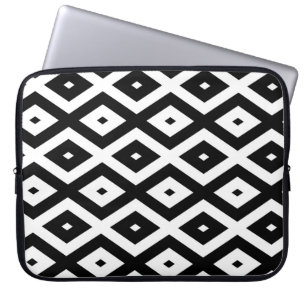 Zwart-wit diamantpatroon laptop sleeve