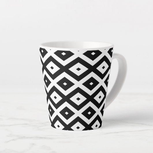 Zwart-wit diamantpatroon latte mok (Rechterhoek)