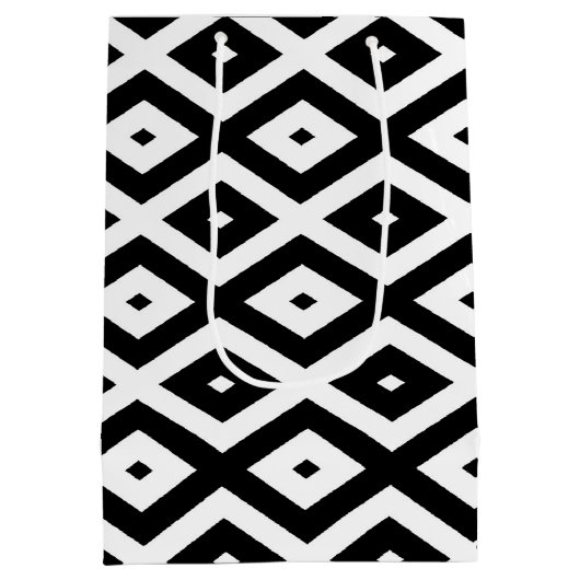 Zwart-wit diamantpatroon medium cadeauzakje (Achterkant)