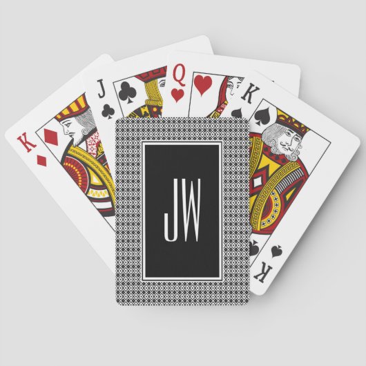 Zwart-wit diamantpatroon met monogram pokerkaarten (Achterkant)