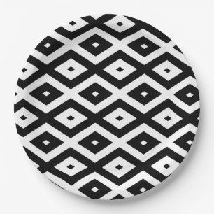 Zwart-wit diamantpatroon papieren bordje