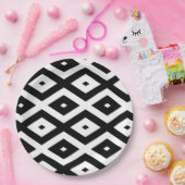 Zwart-wit diamantpatroon papieren bordje (Feest)