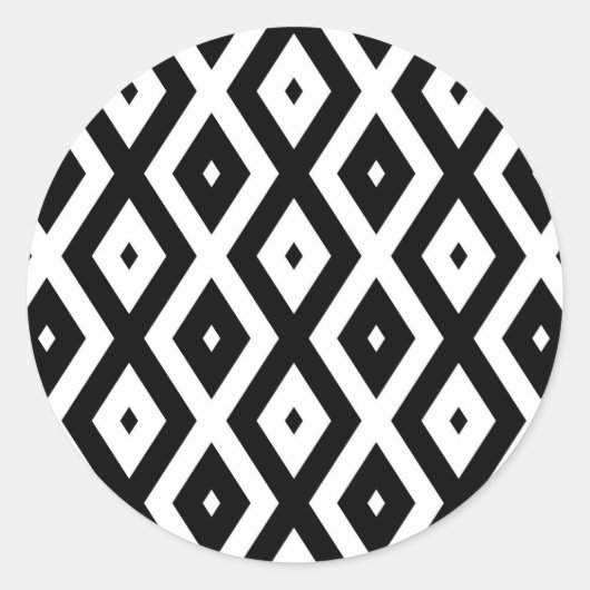 Zwart-wit diamantpatroon ronde sticker (Voorkant)