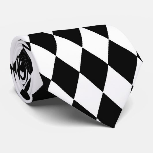 Zwart wit diamantpatroon stropdas (Opgerold)