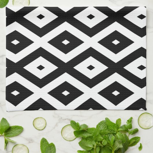 Zwart-wit diamantpatroon theedoek (Gevouwen)