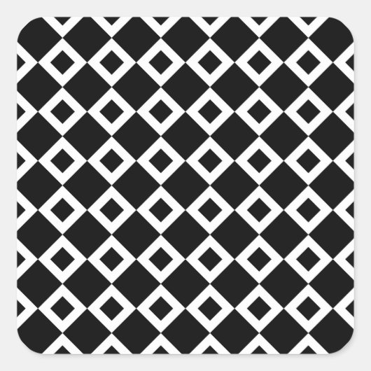 Zwart-wit diamantpatroon vierkante sticker (Voorkant)