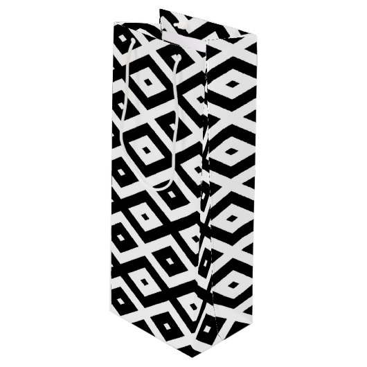Zwart-wit diamantpatroon wijn cadeautas (Voorkant Gekanteld)