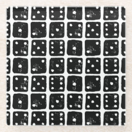 Zwart-wit Dice 1-6 Rustic Linocut Glazen Onderzetter