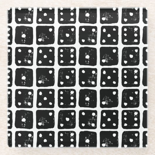 Zwart-wit Dice 1-6 Rustic Linocut Glazen Onderzetter (Voorkant)