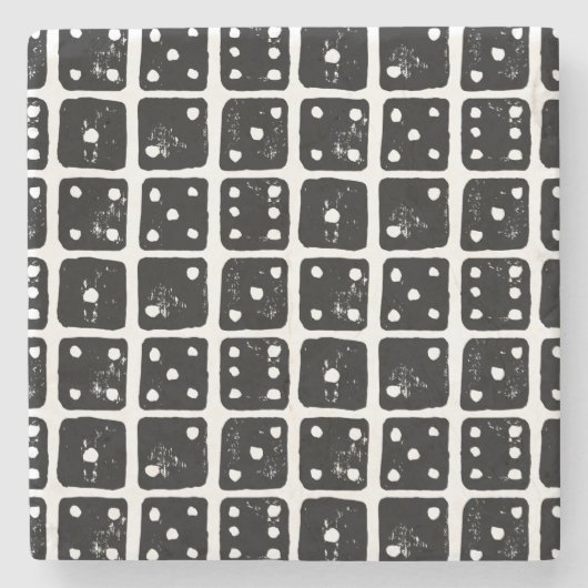 Zwart-wit Dice 1-6 Rustic Linocut Stenen Onderzetter (Voorkant)